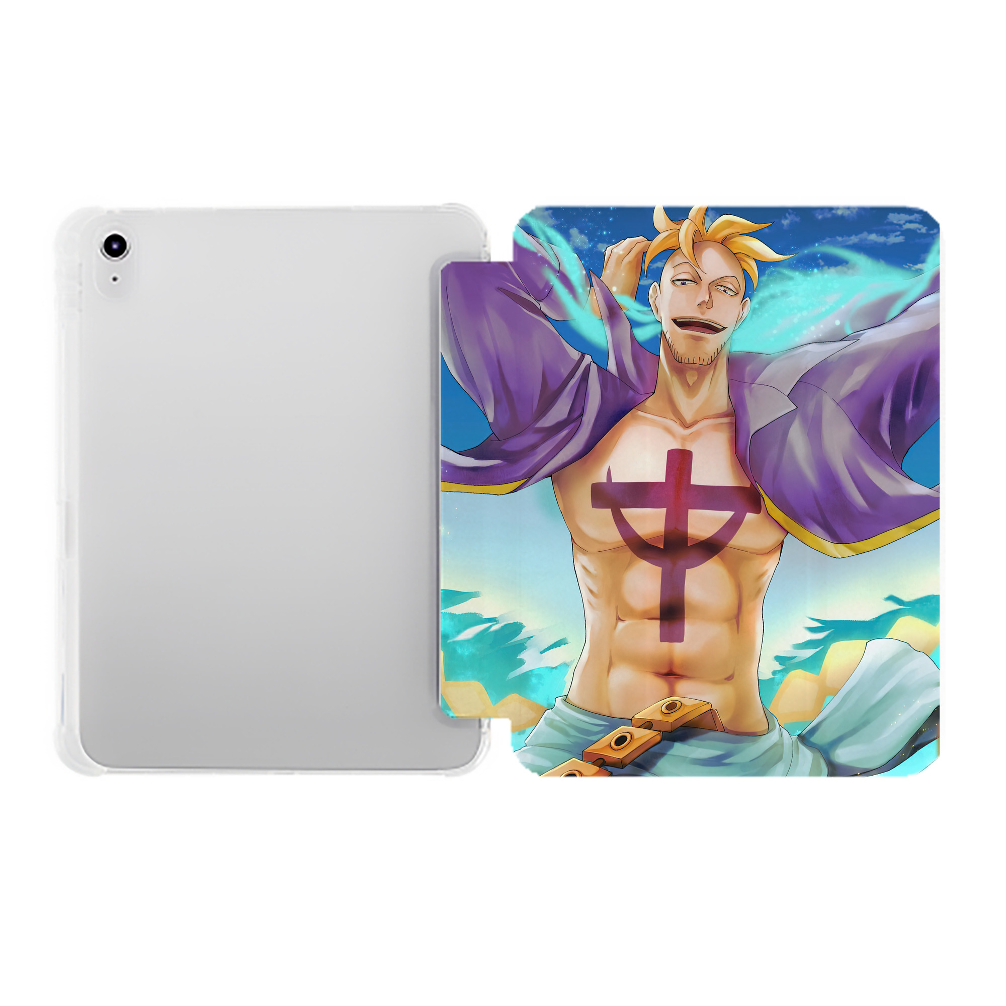 （画像用） ワンピース ONE PIECE IPad ケース ペン収納付き 三つ折りスタンド PUレザー×シリコン 対応機種9.5/10.5/10.9インチ